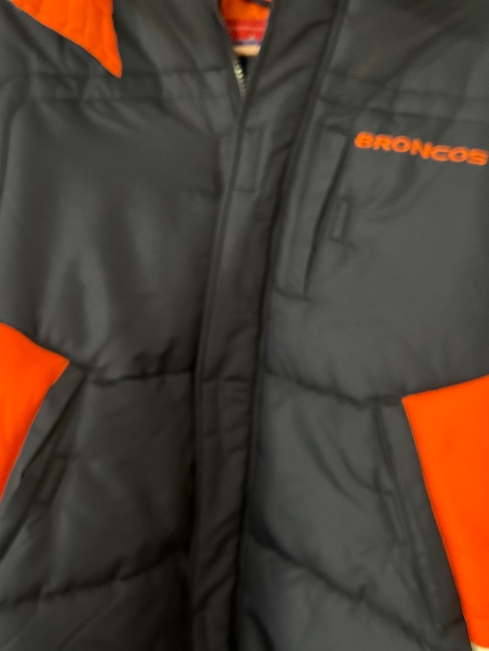 NWT Vintage Reebok NFL Denver Broncos Youth XL Puffer Jacket Coat Navy Orange - Picture 5 of 13